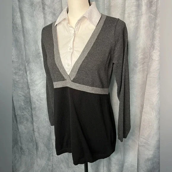 Motherhood Maternity Grey, Black and White Faux Layered Sweater - size Medium - Picture 3 of 9